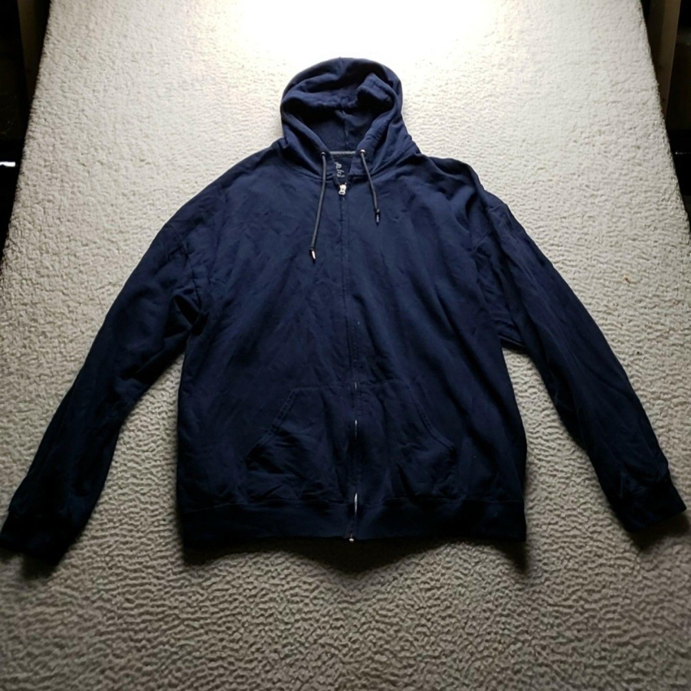 Fruit Of The Loom Hoodie Mens 2XL Navy Blue Fleece Full Zip Kangaroo Pockets